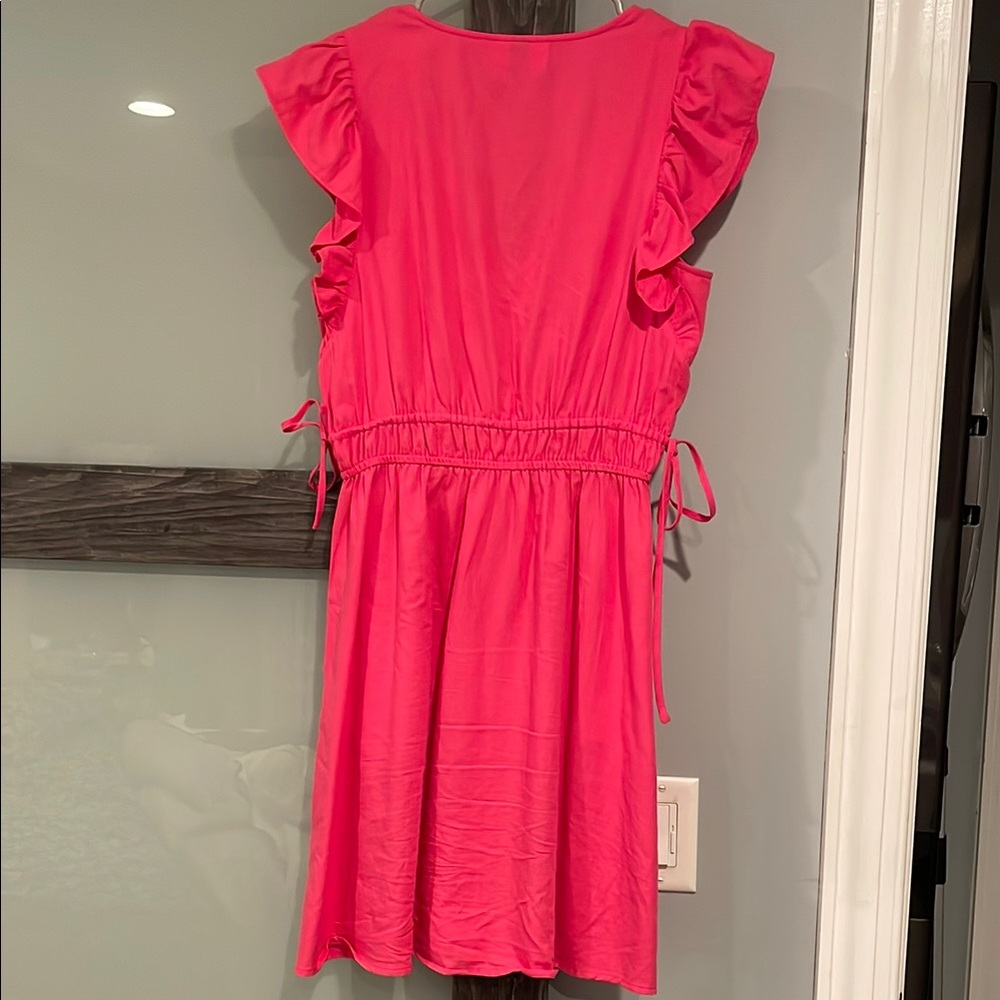 Pink Ruffled V-Neck Dress - Picture 3 of 6